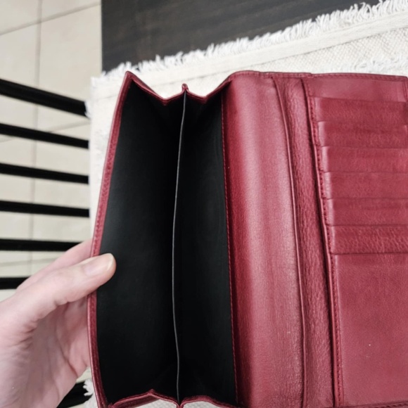 Auth GUCCI Long Wallet Lovely Heart Logo GG Patterned Issima Leather Bordeaux - Picture 9 of 11